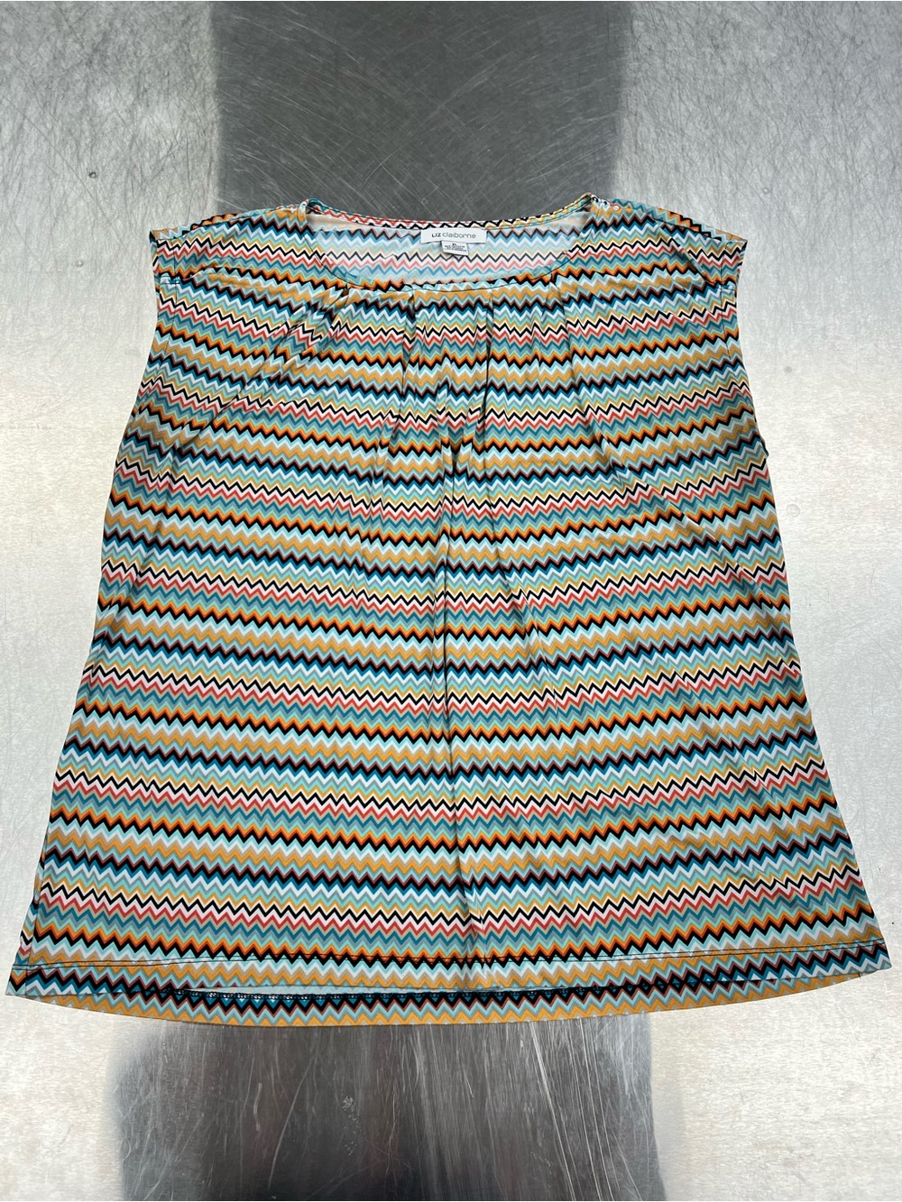 Liz Claiborne Chevron Zigzag Tank in Teal, Coral, Mustard & Black Women’s XL